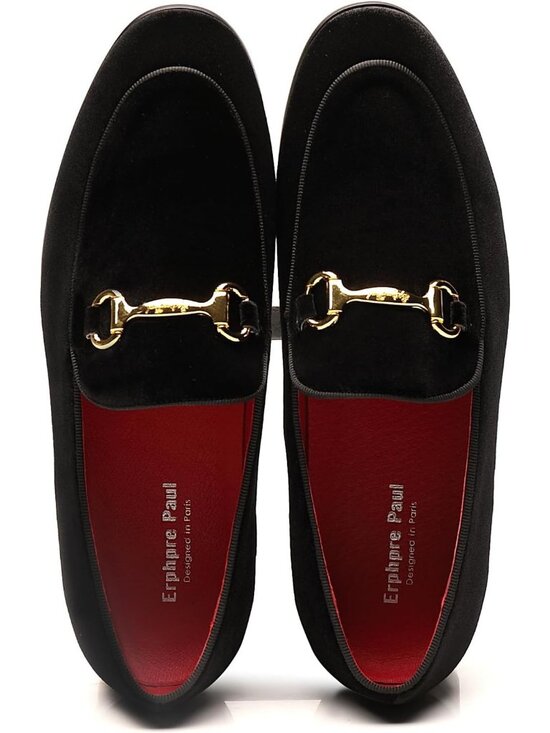 Erphpre Paul Men\'s Black Velvet Loafers Metal Buckle Slip On Wedding Prom Shoes main image 5